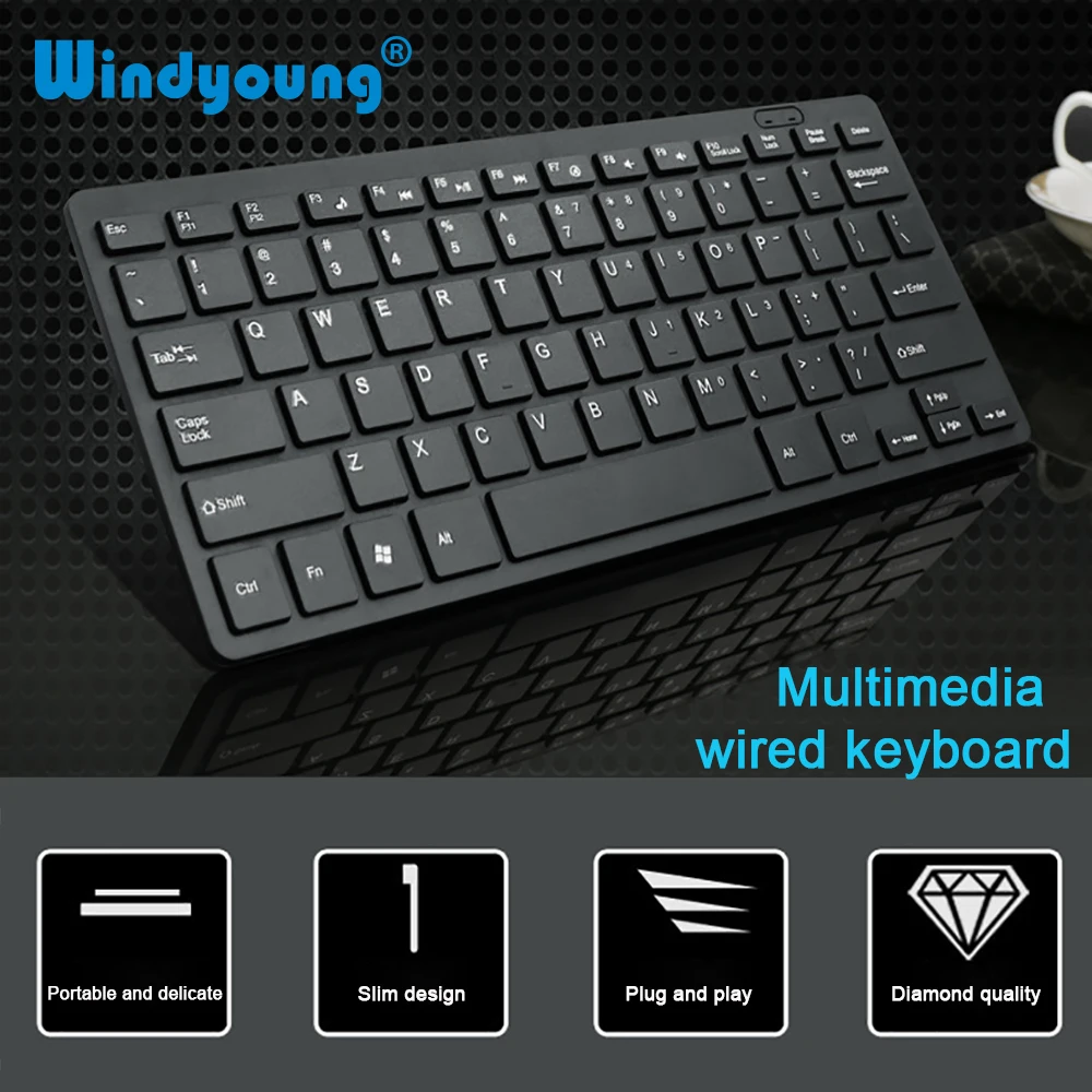 Ultra İnce kablolu klavye USB 2.0 Mini multimedya 78 tuşları PC dizüstü oyun için klavye tay arapça rusça ibranice etiket