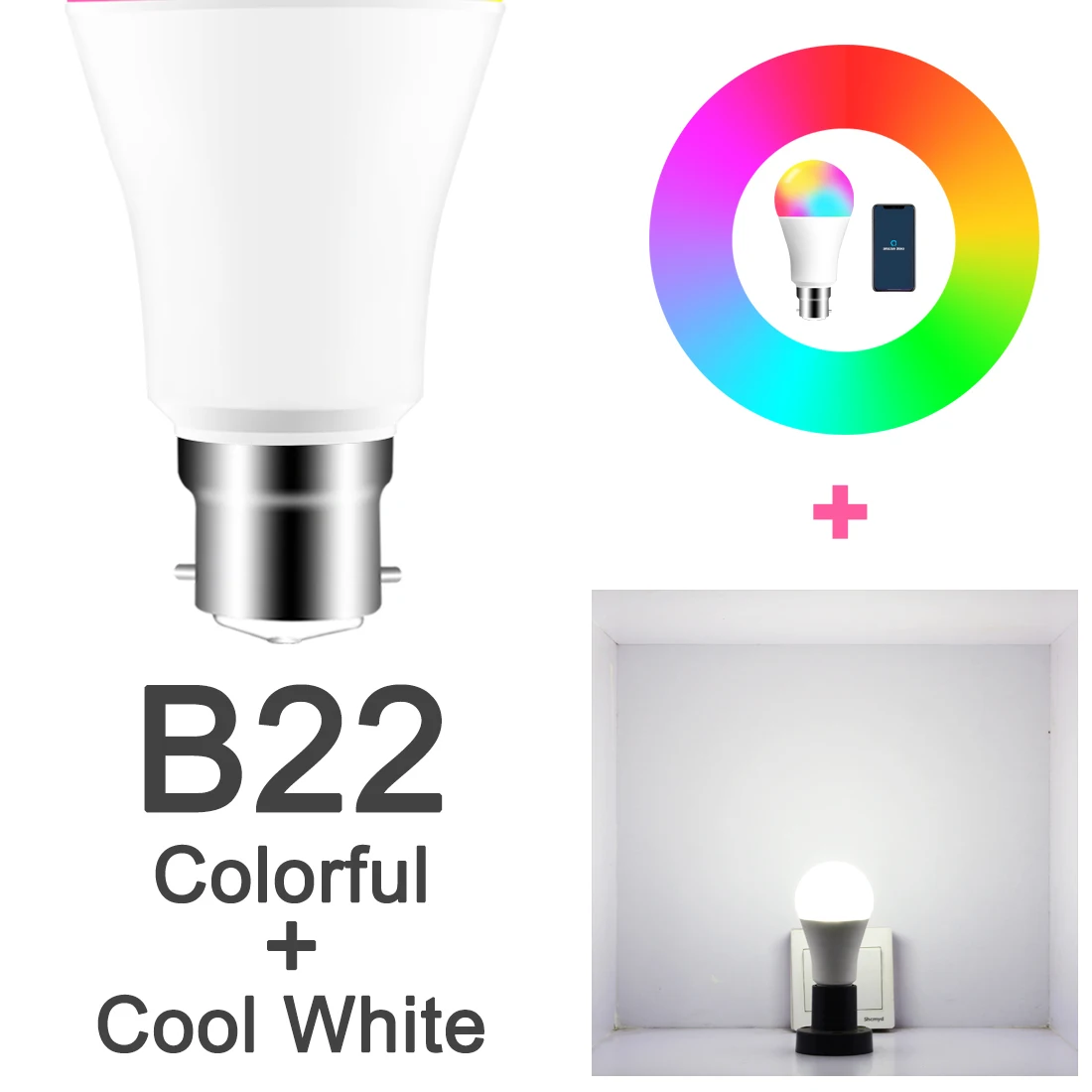 B22 RGB CW 15 Вт WiFi умный светильник B22 E27 светодиодный RGB лампа работает с Alexa/Google Home 85-265 в RGB+ белый таймер с регулируемой яркостью волшебная лампа - Испускаемый цвет: B22 RGB CW