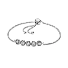 Круглый сверкающий браслет со слайдером Новинка 925 пробы Серебряный Круглый сверкающий браслет со слайдером Подходит для европейских шармов Diy ювелирные изделия