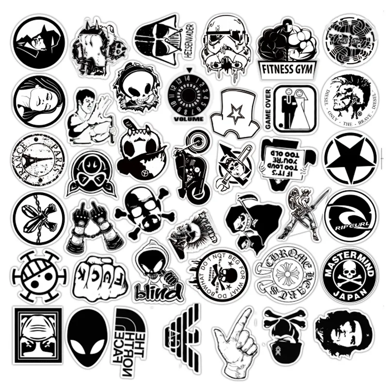 

10/30/50PCS Black And White Non-Repeatable Retro Boy Decorative Skateboard Waterproof Removable Graffiti Car Stickers Wholesale