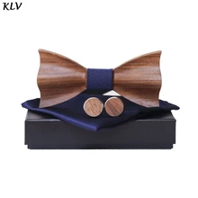 Деревянный галстук-бабочка для мужчин и женщин 3D тисненый квадратный шарф Запонки Набор Свадебная деловая Вечеринка свидания ювелирные украшения подарок