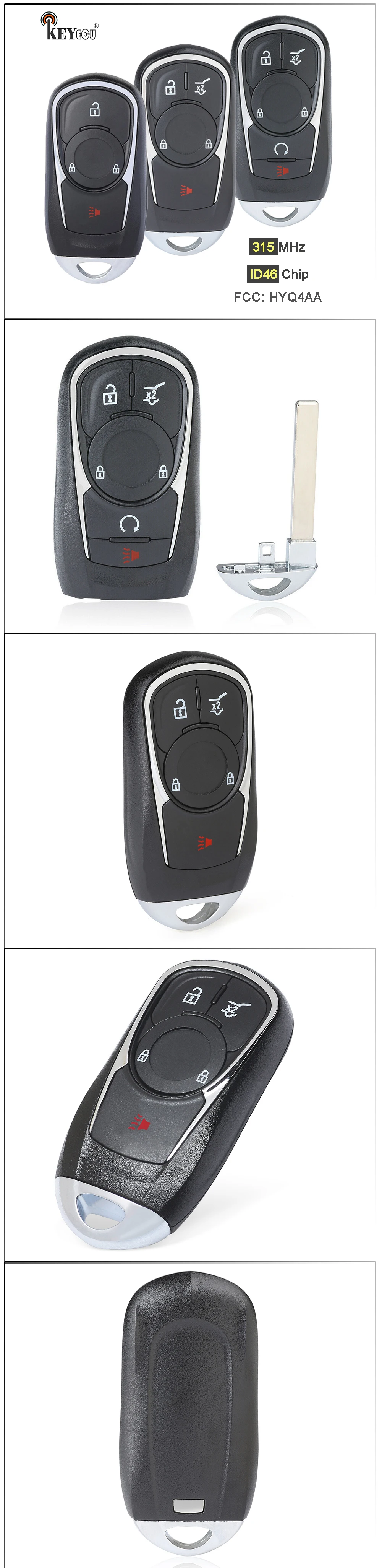 Keyforkess 315MHz ID46 Chip HYQ4AA 4 5 6 pulsanti Smart Remote Car Key Fob per Buick Encore Envision 2017 2018 2019 2020 - H6269f069671d4a53bebe0a964f369664g