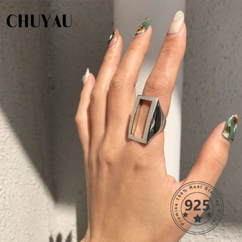 

Chuyau Real 925 Sterling Silver Rectangular Ring Minimalist Geometric Adjustable Open Rings For Women Luxury 925 Fine Jewelry