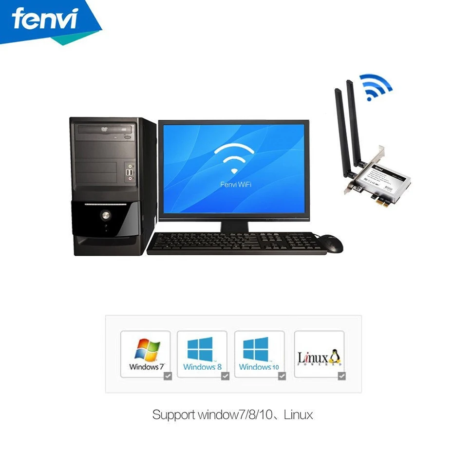 Беспроводной настольный адаптер Fenvi PCI E WiFi переменного тока 867 Мбит/с 802 11 карта