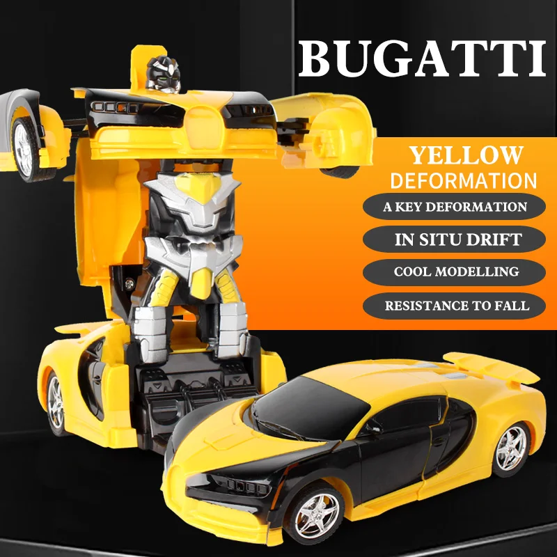 Радиоуправляемый автомобиль трансформер Боевая игрушка подарок спортивный автомобиль роботы трансформация Радиоуправляемый автомобиль трансформирующийся Дрифт игрушка для мальчика - Цвет: Bugatti yellow