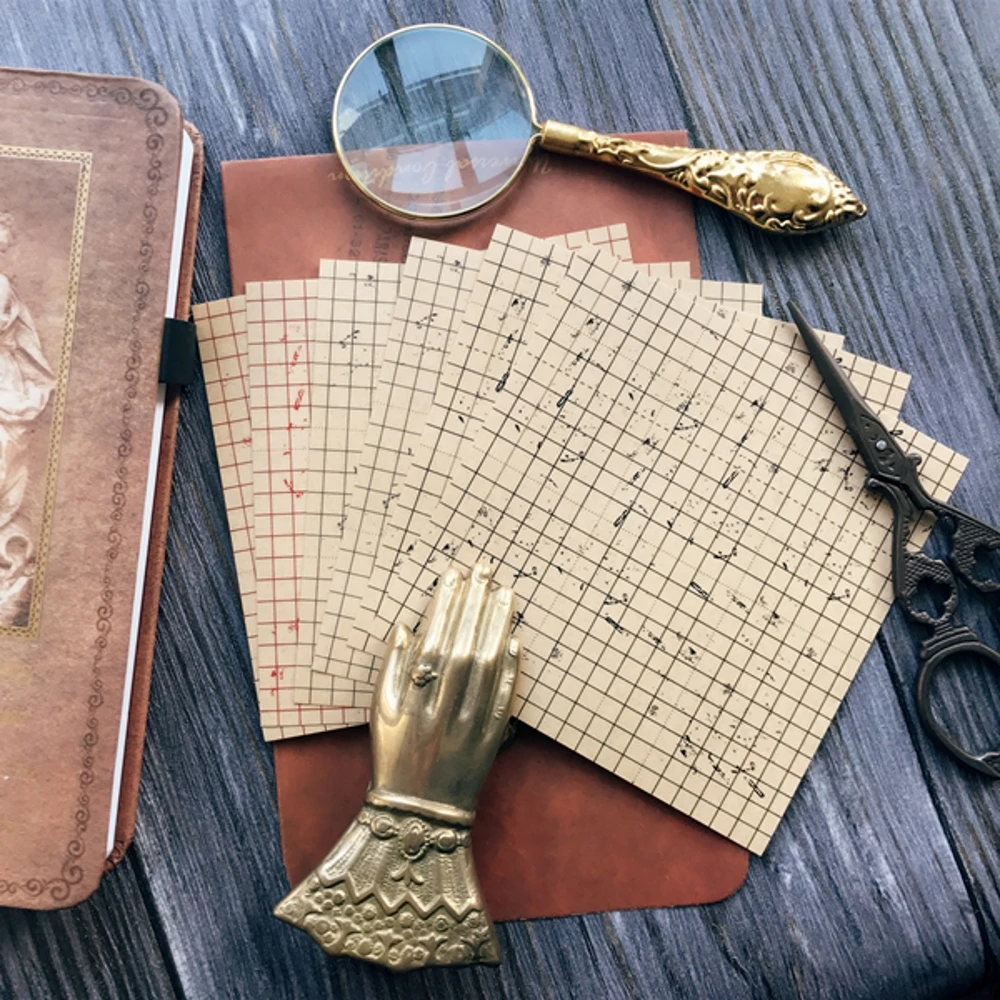 

6Pcs/Set Vintage Grid Kraft Paper Sticker DIY Craft Scrapbooking Album Junk Journal Planner Decorative Stickers