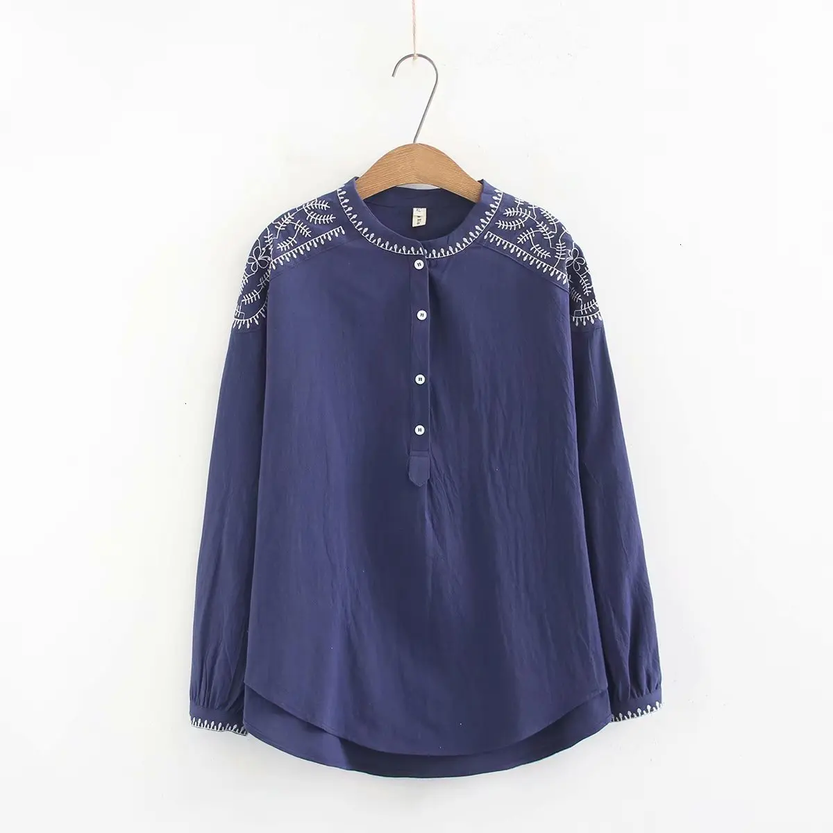 

Plus size Cotton collar women's blouse 2019 Spring fall NEW casual ladies loose white navy shirts women's tops