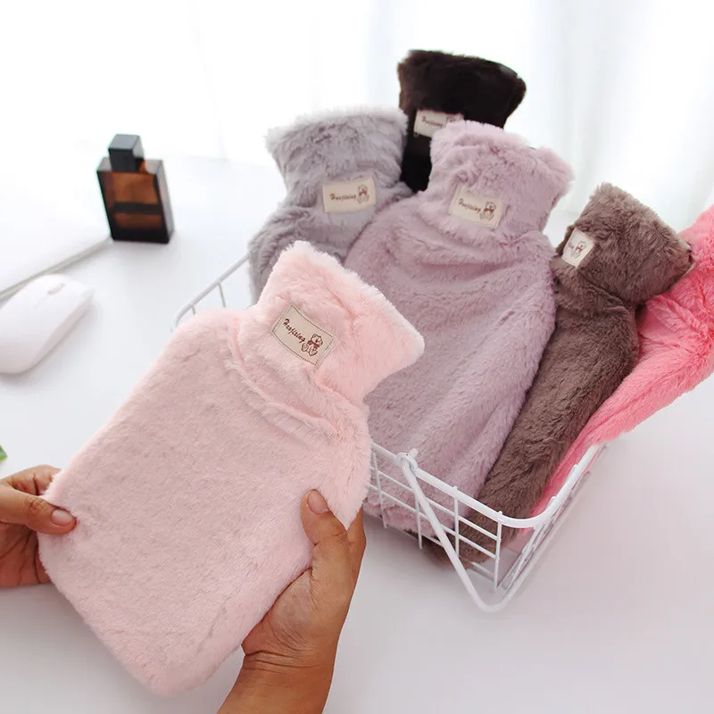

800/1800ml hot water bottle soft to keep warm in winter portable and reusable protection plush covering washable and leak-proof