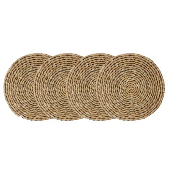 

4Pcs Cattail Straw Round Woven Placemats for Dining Table, Rattan Table Mats, Natural Straw Mat Braided, Weave Placemats Handmad