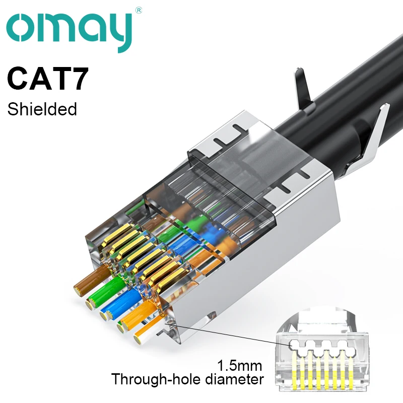 OMAY CAT6/7 CAT5 Pass Through RJ45 Modular Plug Network Connectors UTP 3/50μ Gold-Plated 8P8C Crimp End for Ethernet Cable USB Cables Cables & Adapters