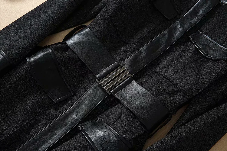 Высокое качество новейшая мода дизайнерское подиумное Платье женское с длинным рукавом кожаное лоскутное зимнее платье верхняя одежда