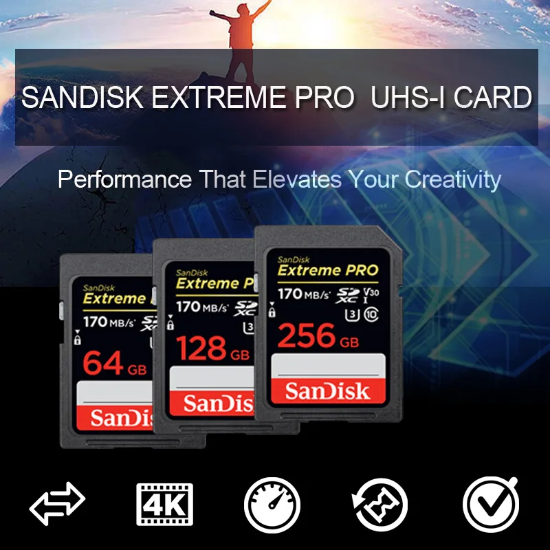SanDisk Extreme PRO SDHC SDXC карта памяти 64 ГБ 128 256 до 170 МБ/с./с класс 10 C10 U3 V30 4K 32 95 для