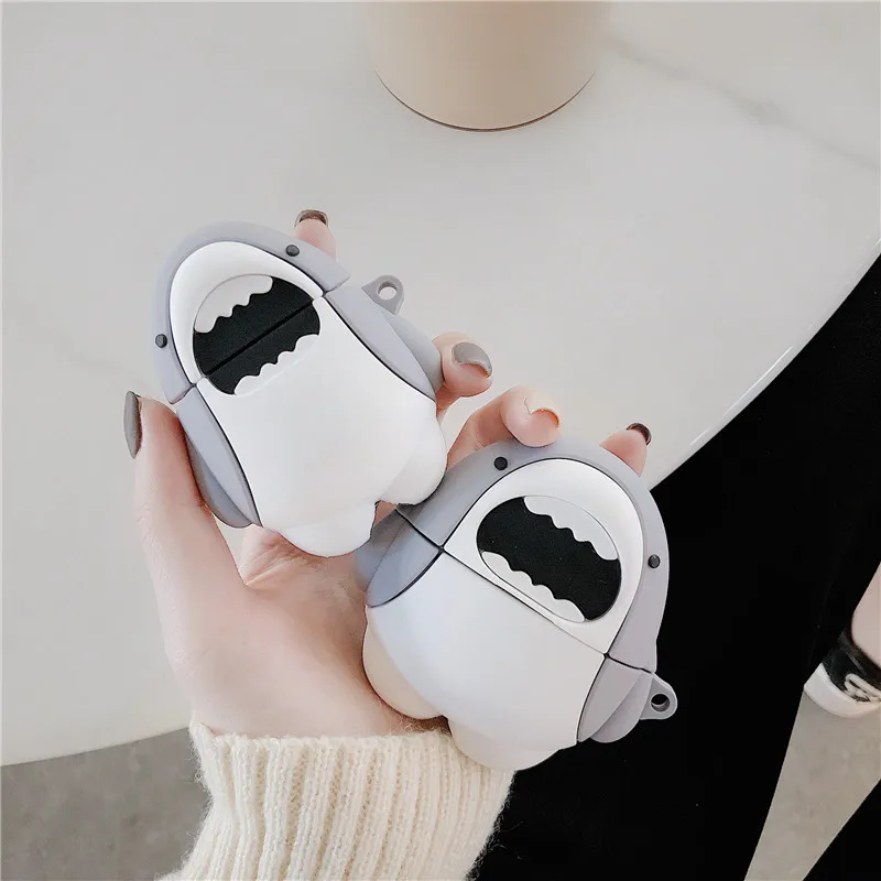 3D чехол для наушников AirPods Pro силиконовый милый с акулой Apple Air pods 1 2 3 кольцом