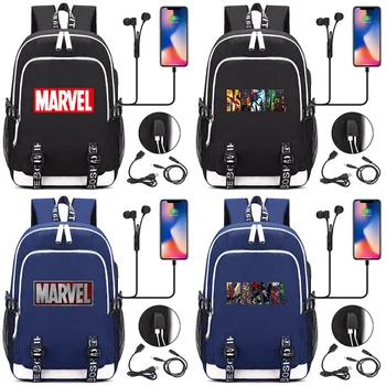 

Hot Iron Man Superman Batman Spiderman USB Headphone Jack Boy Girl School Bag Women Teenagers Canvas Men Laptop Backpack