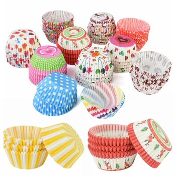 

100pcs Mini Cupcake Paper Cups Colorful Cartoon Pattern Cupcake Liner Baking Muffin Box Cup for Party Cake Mold Decorating Tools