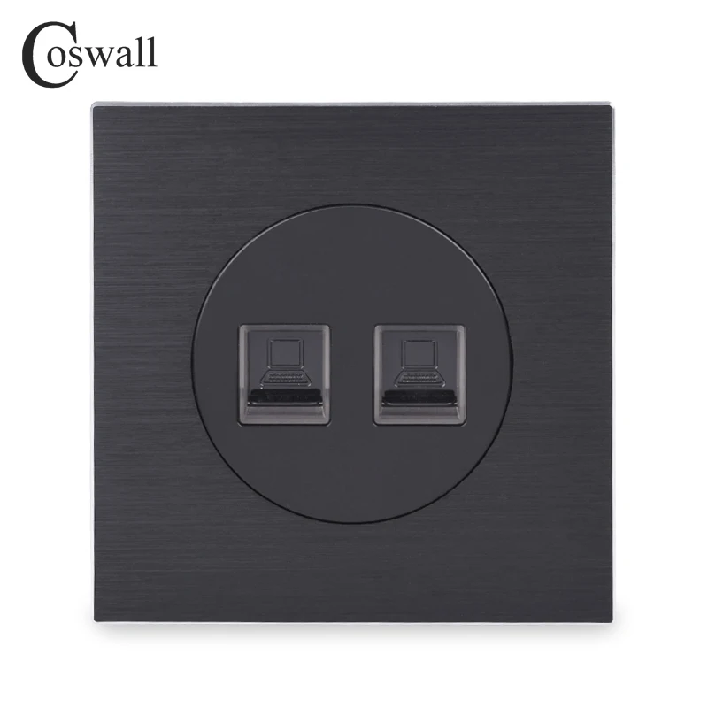 

Coswall Aluminum Panel CAT5E Dual RJ45 Internet Jack Outlet Wall Data Computer Socket Knight Black