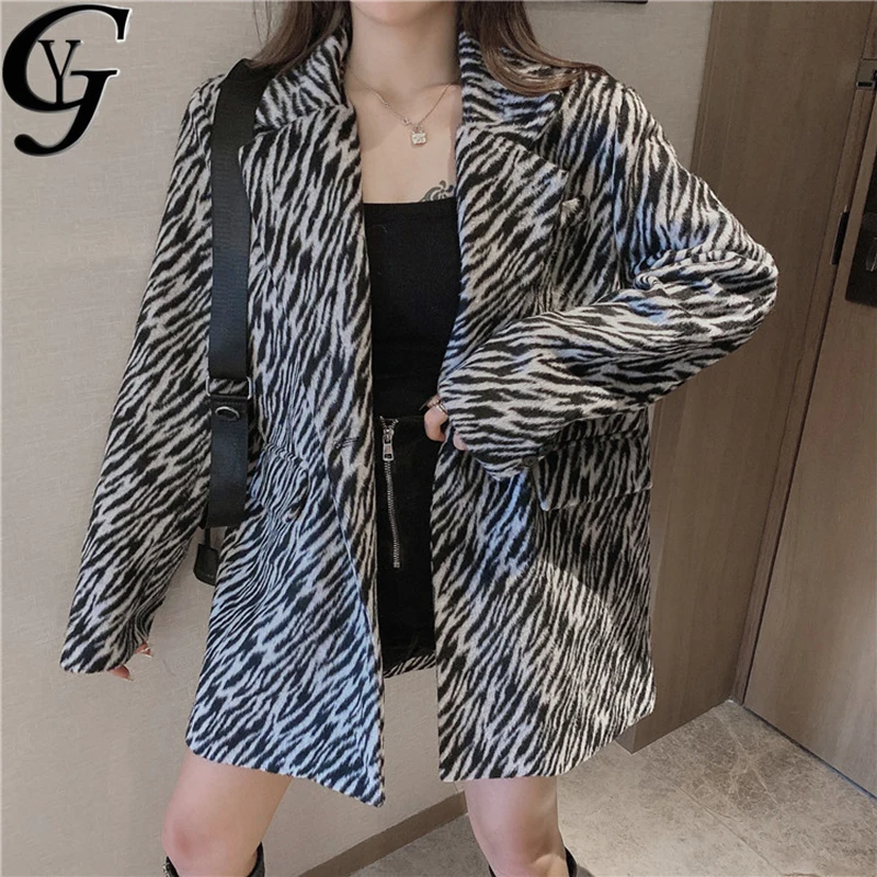 

Women Suit Jacket Coat 2020 Ulzzang Fashion Zebra Cardigan Suit Formal Work Wear Ladies Office Suit Jacket Women Weed Coat