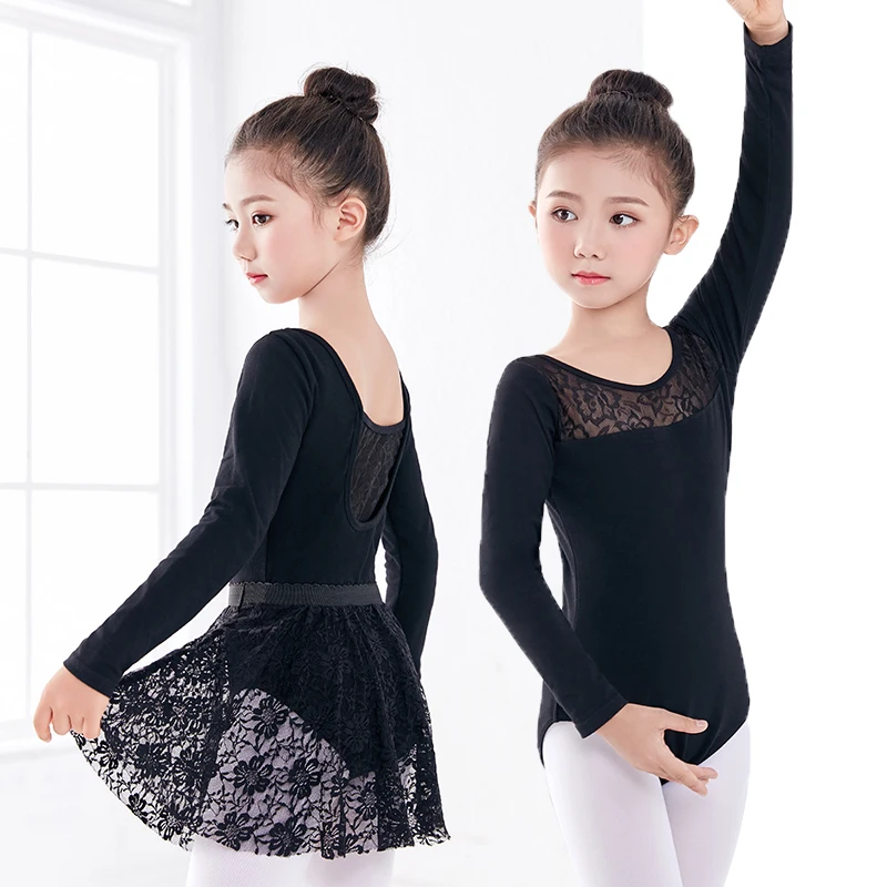 Hot-Selling-Long-Short-Sleeve-Black-Dance-Leotard-Lace-Skirt-Suit-Girls-Kids-Children-Ballet-Gymnastics