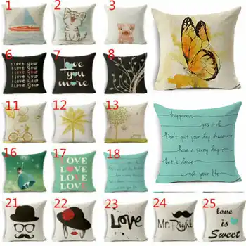 

Cute Animal Letter Love Pattern Pillow Case Waist Cotton Linen Home Sofa Room Decor Cushion Case Cover