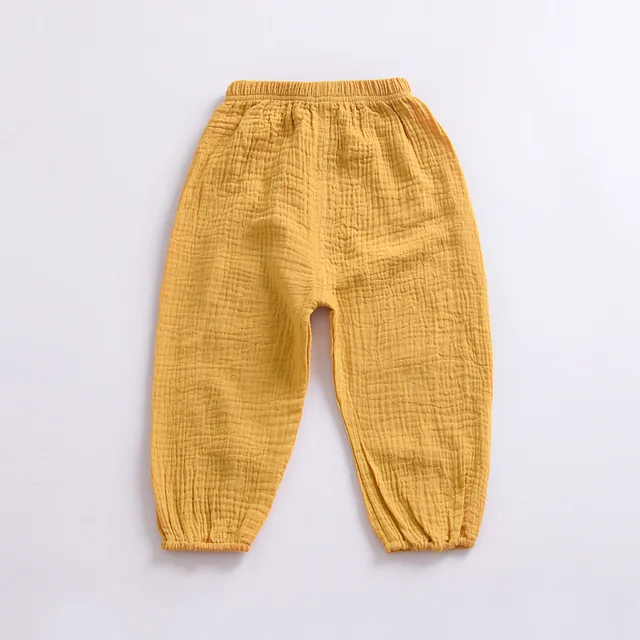 New 2-7y 2018 Summer Solid Color Linen Pleated Children Ankle-length Pants for Baby Boys Pants Harem Pants for Kids Child K633-yellow