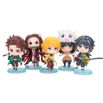 

Anime 5pcs/set Demon Slayer: Kimetsu no Yaiba Tanjirou Blue Base Q Ver. PVC Action Figure Model Toys