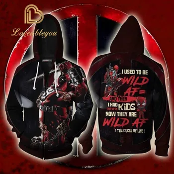 

New Deadpool 3D Printed New Style Superhero Zipper Hoodies Outerwear Casual Hooded Hoodies Tops