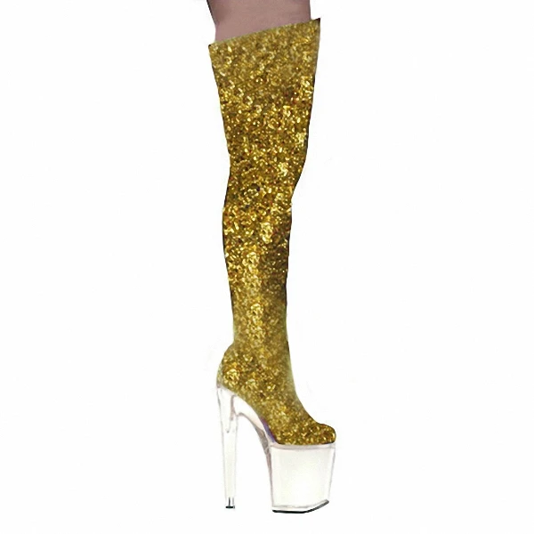 Crystal sole high model shoes, stage performance high heel over the knee boots, high quality dance shoes 20cm