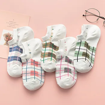 

Plaid Women's Sock Cotton Funny Boat Women Socks Cute Kawaii Art Happy Korean Comfortable White Fashion Casual Sweet Skarpetki
