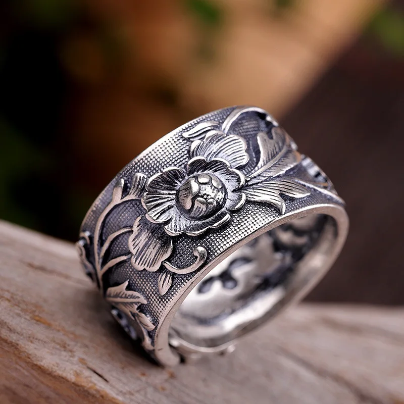 

2019 Promotion Top Fashion Anel Feminino Character Product 999 Sterling Jewelry Accessories Fine Thai Ms Opening Flower Ring
