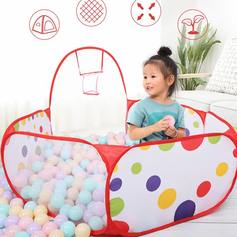 Foldable Baby Ball Pool Playing Tent Kids Balls Pit Playpens w/ Basketball Hoop 