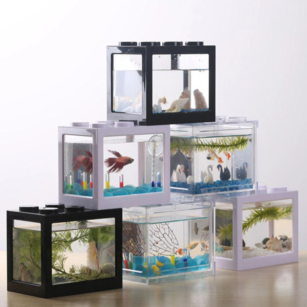 Diy観賞魚ボウルミニ魚カップ金魚瓶生態ビルディングブロック水槽重畳シリンダー風景seawe Aquariums Tanks Aliexpress