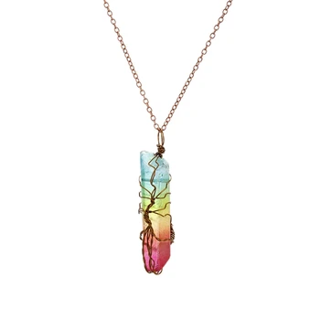 

8pcs Europe and America Fashion new White crystal Color plating Hexagonal post Tree of life Pendants necklaces T-133