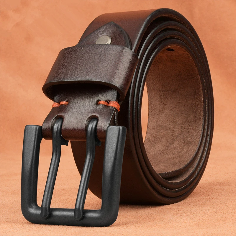 Men's Double-hole Cowhide Leather Belt Casual Retro Hand-made Luxury Two-claw Jeans Brown Width 4.4cm