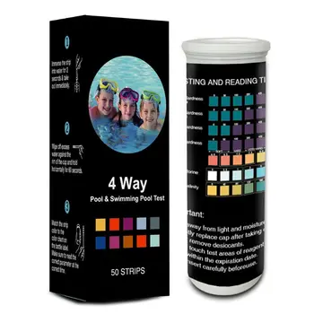 

50pcs strips Water Quality Test Strip 4in1 Test Hardness pH Free Chlorine Total Alkalinity for Swimming Pool Pond Aquarium