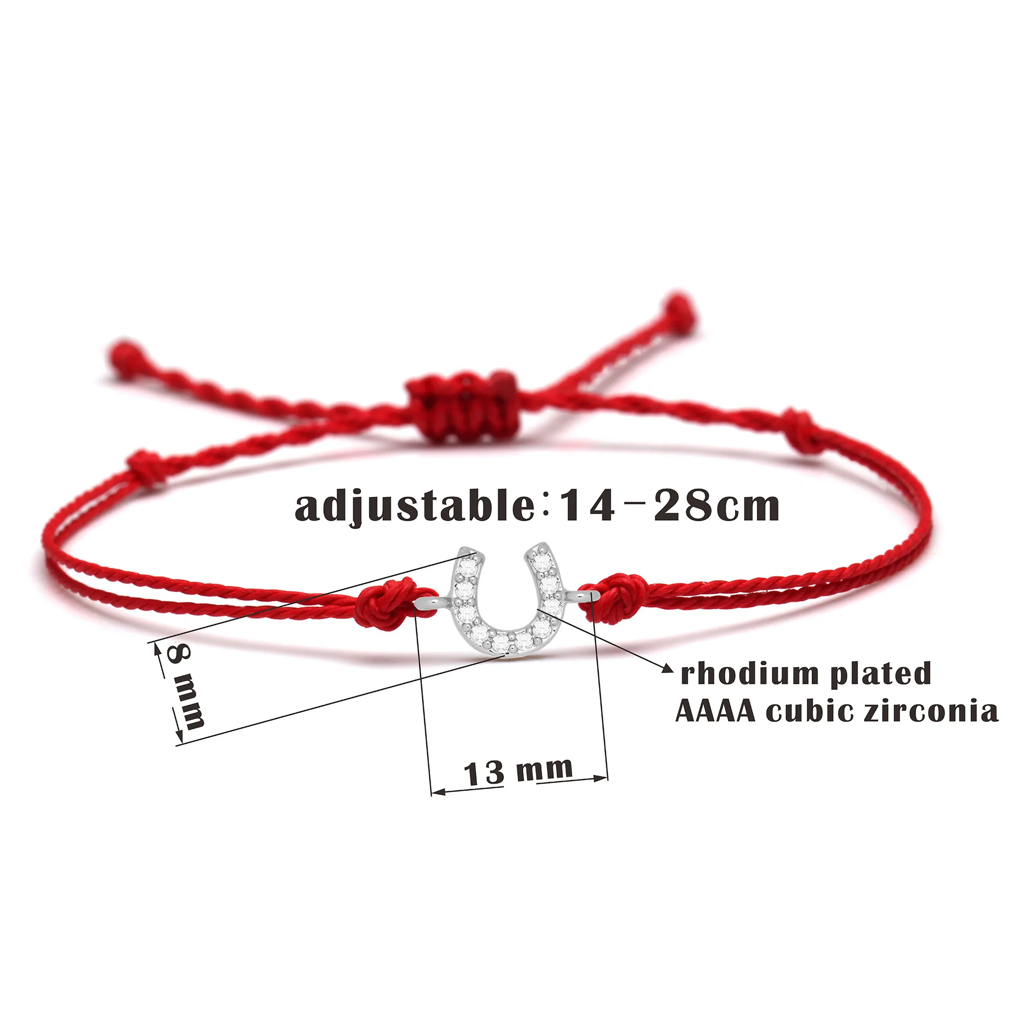 Zirkonia Kristall Winziges Hufeisen Glücksbringer Armband Damen Herren Rot Schwarz Weiß Grün Gewachste Schnur Messing CZ Geflochtener Schmuck – Detail 37