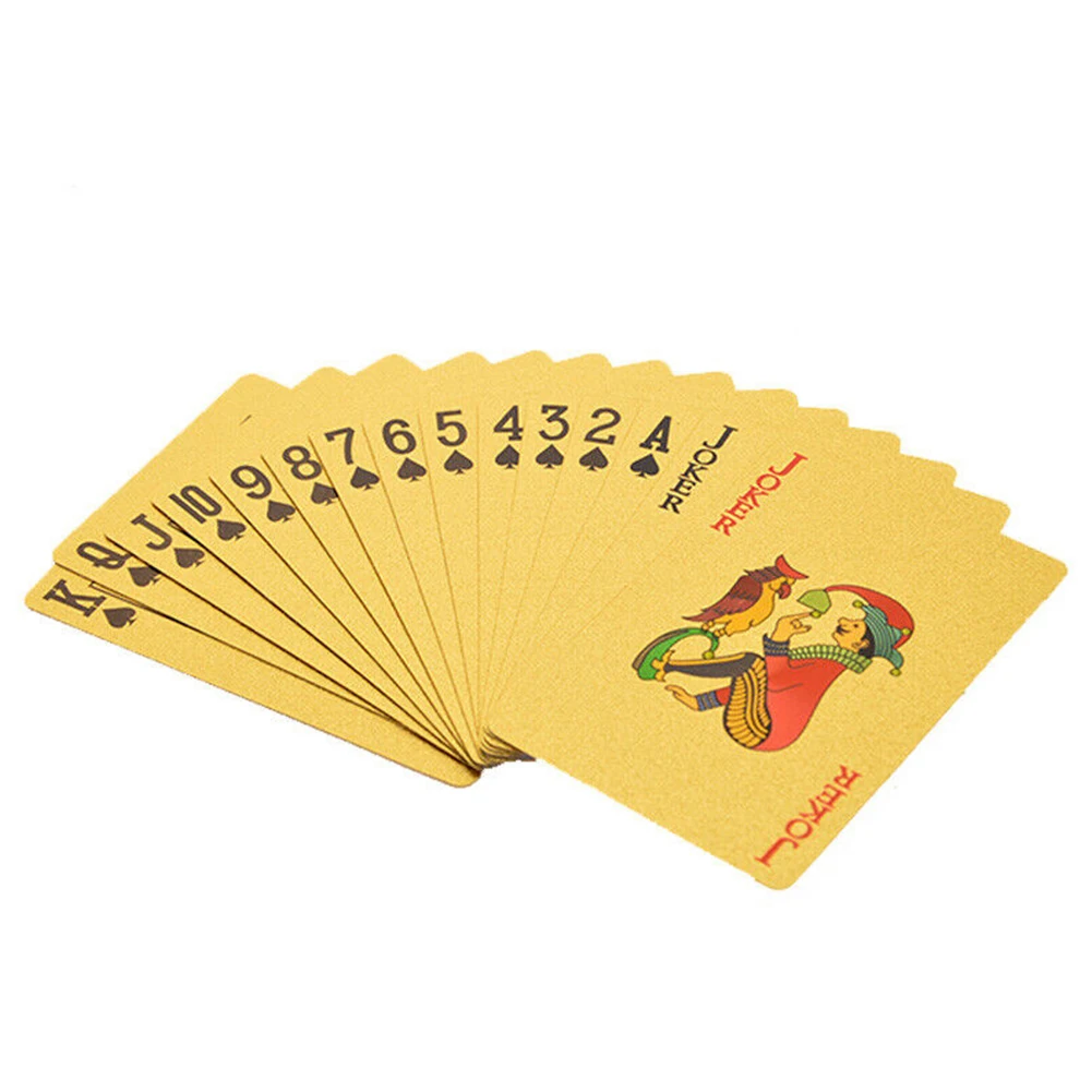 54pcs Waterproof PVC Wear Resistant Gold Foil Playing Cards Entertainment Travel Fadeless Board Game Outdoor Party Poker Gift | Спорт и