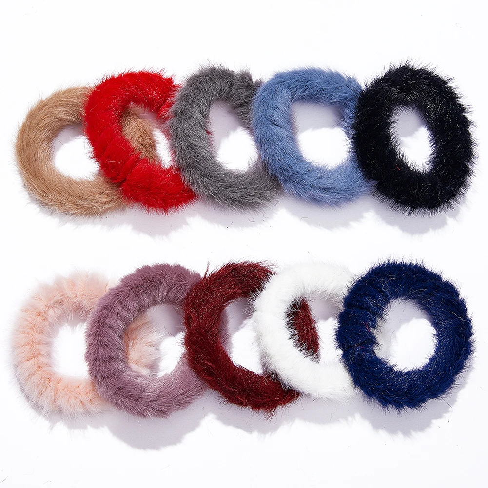

New 10pcs Design Personality Winter Plush Hair Loop Elastic Band Rope Accessories for Women Jewelry Making Components Crafts DIY