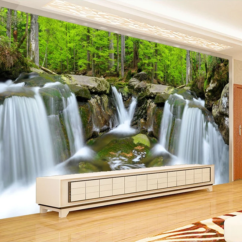 

Custom Photo Mural 3D Waterfall Forest Landscape Poster Wall Painting Modern Living Room Sofa TV Background Non-woven Wallpaper