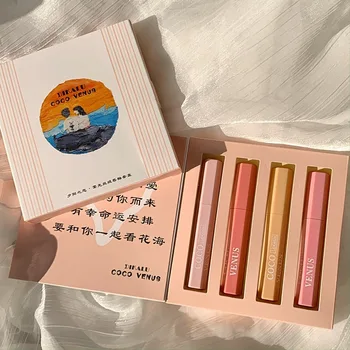 

4Pcs Lip Glaze Makeup Liquid Lipstick Mirror Surface Lip Gloss Lasting Moisturizing Lip Tint