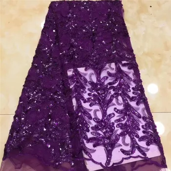 

African New Design Sequined Lace Mesh Fabric For Women Evening Shining Wedding Dress purple India Tulle Guipure Sequins Laces