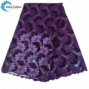 

Alisa 5 Yards/pcs African Net Lace Fabrics And Sepical Design Purple Embroidery Lace Fabric With For Dress Lady Party Evening