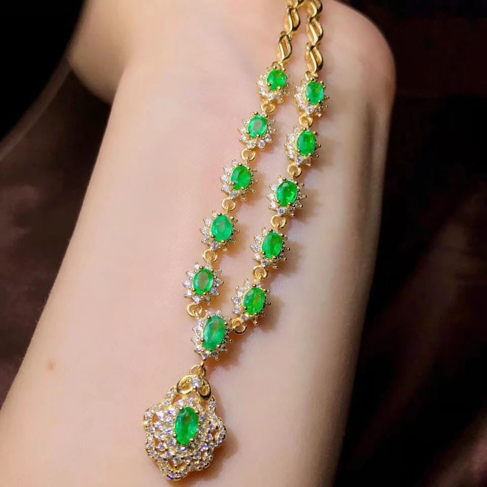 Натуральный Зеленый Изумруд Подвеска в честь юбилея ожерелье для женщин 925 пробы серебряная подвеска из драгоценного камня для девочек Лидер продаж подарок