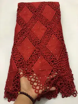 

red nigerian lace fabric 2019 high quality lace with stones tissu dentelle swiss voile lace in switzerland dubai fabric 5yard
