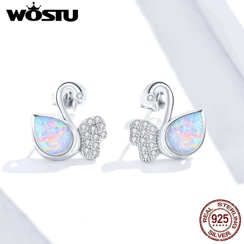 WOSTU 100% 925 стерлингового серебра элегантный лебедь опал серьги со шпилькой для