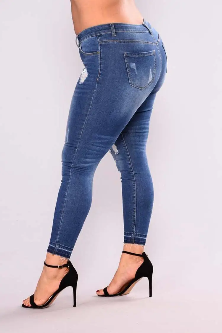 Женские рваные джинсы больших размеров 2-7XL, эластичные узкие брюки-карандаш, повседневные джинсы с потертостями