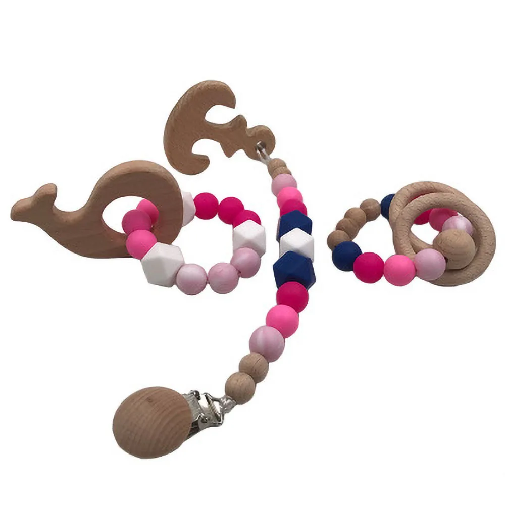 DIY Baby Pacifier Chain Wooden Handmade Pacifier Clips Holder Chain Silicone Pacifier Chains Baby Teether Teething Chains