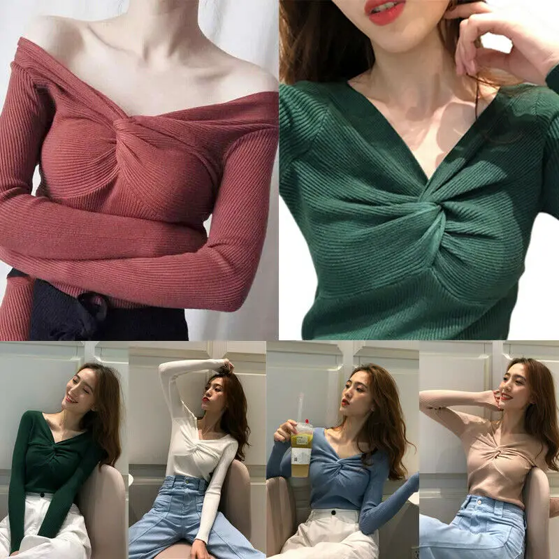 2020 Fashion Women Autumn Winter Women Sweaters Solid Slim Long-Sleeved V Collar Slim Bottom Knit Sweater Pull Female 2020 Fashion Women Autumn Winter Women Sweaters Solid Slim Long-Sleeved V Collar Slim Bottom Knit Sweater Pull Female