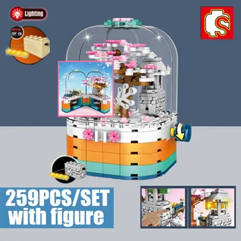 

Sembo Block Sakura Cherry Blossoms Christmas Santa Claus Crystal Snow Ball Box Tree Technic Building Block Brick Toy Friends Kid