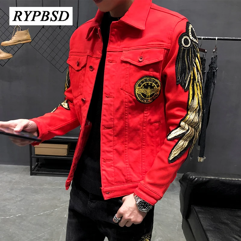 Куртка бомбер для мужчин модные крылья джинсы с вышивкой куртка свободного
