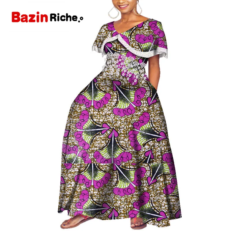 2019 Новые африканские платья для женщин Базен Riche сексуальный принт Длинные вечерние платья африканская женская одежда Vestidos плюс размер WY3997